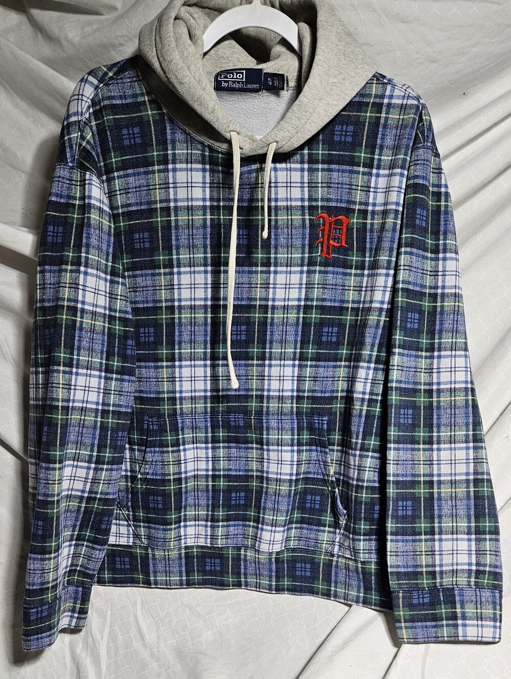 Men’s XL Polo Ralph Lauren Plaid Pullover Hoodie Sweatshirt 48" C × 26" L (Rrh)